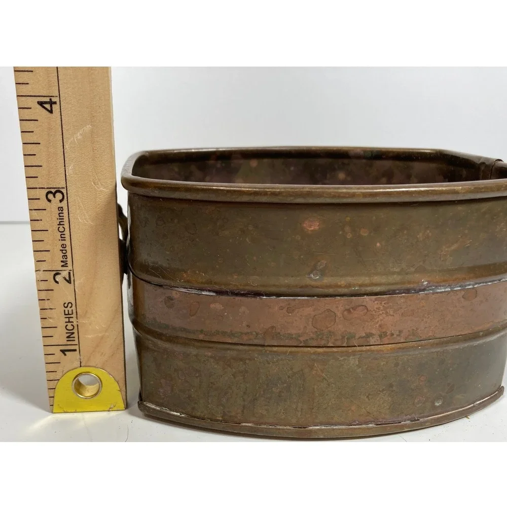 Vintage Oval Copper and Brass Planter with Handles Rustic Patina Farmhouse Decor